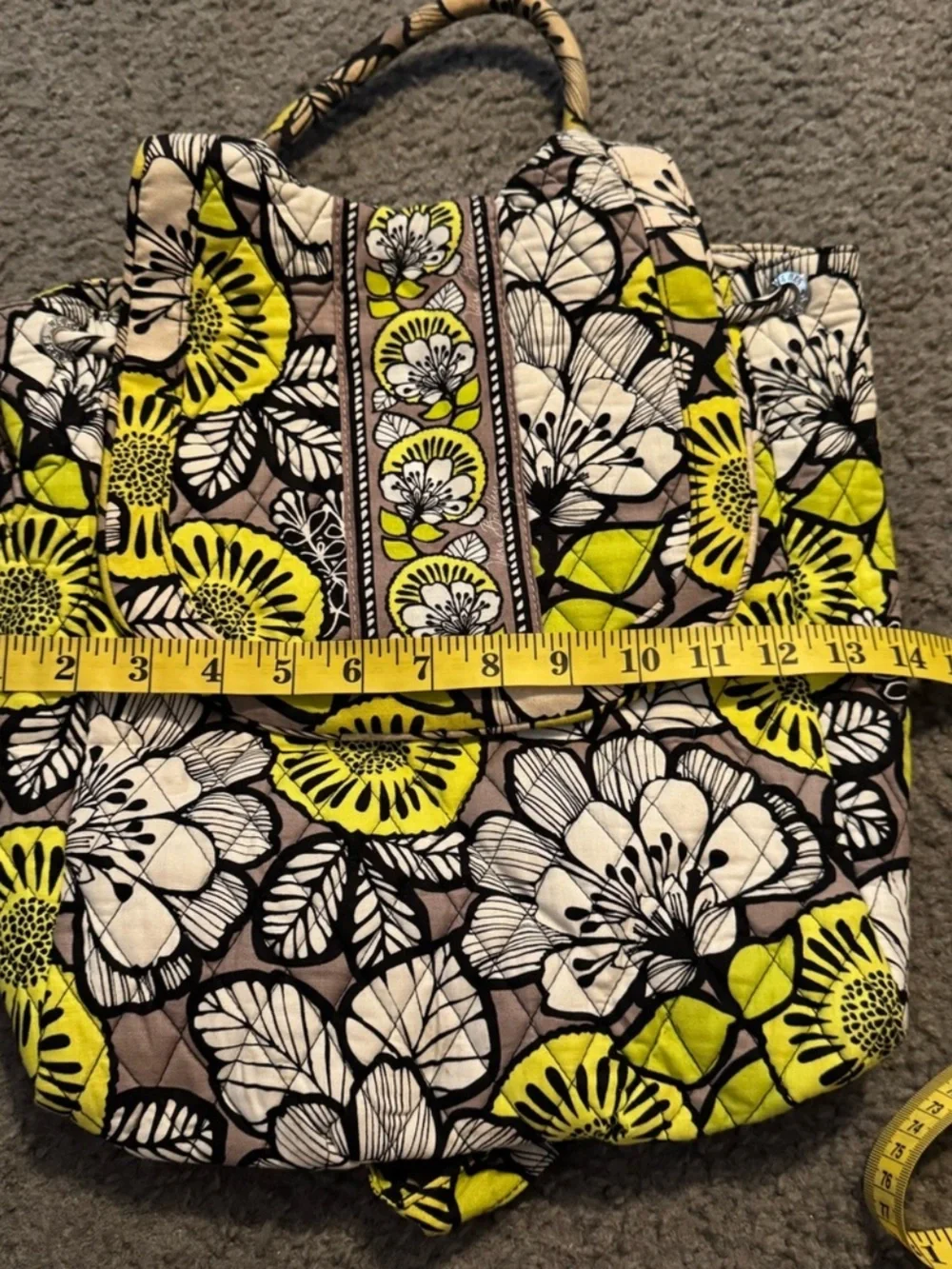 Vera Bradley Black and Yellow Quilted Floral Backpack